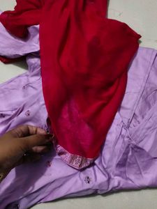 Lilac Kurta Set with Red Dupatta