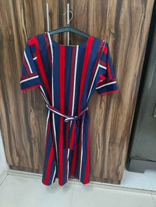 Chic Striped Midi Dress with Belt