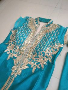 Beautiful Teal Kurta Set with Gold Embroidery