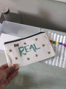 hand painted 'Be Real' Canvas Pouch (new)