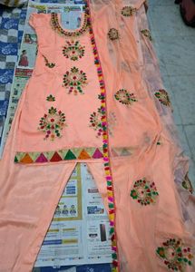 Peach Embroidered Kurta Set with Patiala Pants