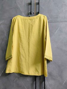 Yellow Embroidered Cotton Kurta