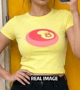 💛 Y2K Yellow Baby Tee 8 Ball Graphic Print 🎱✨