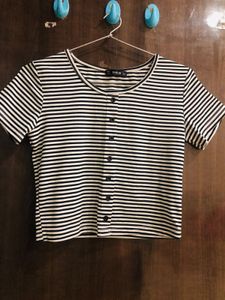 Size-S- Chic Striped Button-Up Cropped Top
