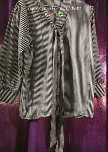 Chic Striped Tie-Neck Blouse
