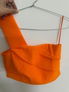 Vibrant Orange One-Shoulder Draped Top