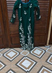 Elegant Green Kurta with Silver Embellishments