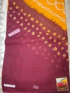 Yellow & Maroon Bandhani Saree