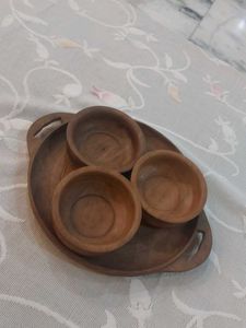 Handcrafted Wooden Serving Bowl Set with Tray