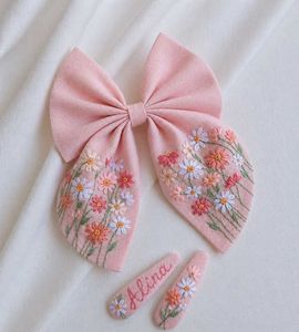 Chic Embroidered Bow Hair Clips