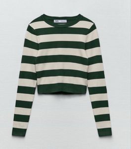 Zara Striped Long Sleeve Crop Top