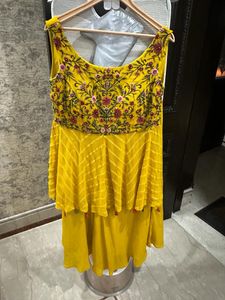 Yellow Embroidered Peplum Sharara Suit