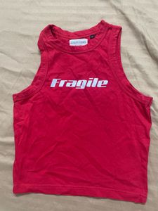Red "Fragile" Graphic Tank Top