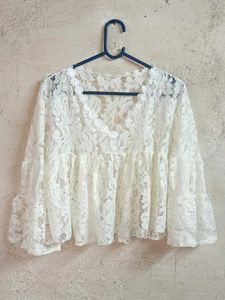 Boho Lace Peplum Top Cropped Sheer