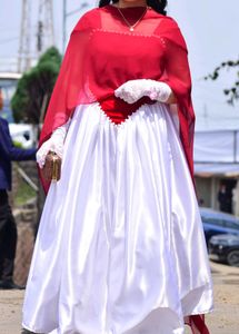 Elegant White &amp; Red Ethnic Gown