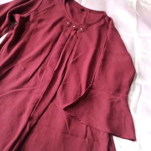 Korean Elegant Maroon Bell Sleeve Top