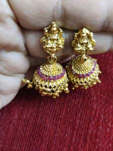 Exquisite Jhumka Earrings with Ruby Accents