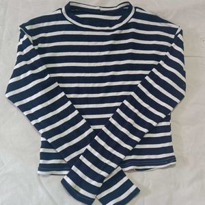 Classic Navy &amp; White Striped Ribbed Knit Top | Lon