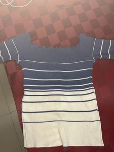Blue &amp; White Striped Lace-Up Top