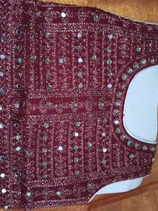 Maroon Sequined Top and Lehenga Skirt