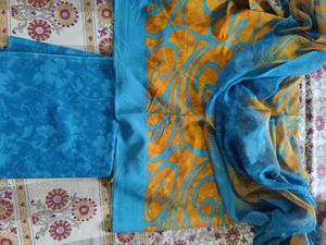 Turquoise &amp; Orange Print Dress Material