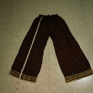 Women's Brown Palazzos with Gold Trim
