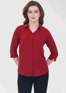 Chic Red Collared 3/4 Sleeve Shirt