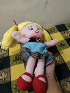 Cute Plush Doll with Blonde Pigtails