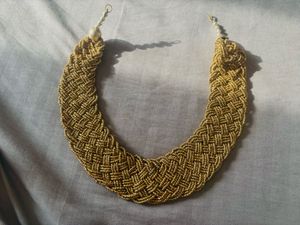 Golden Braided Beaded Necklace