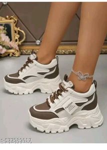 Stylish White & Brown Chunky Sneakers