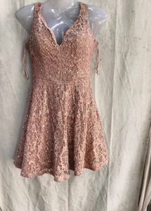 86209. Sparkly Lace V-Neck Mini Dress