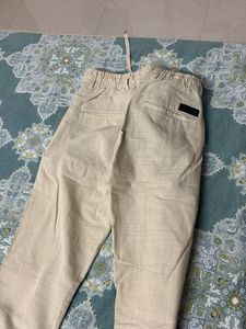 Men's Beige Linen Blend Drawstring Pants