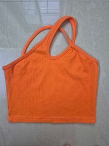Orange Ribbed Crop Top