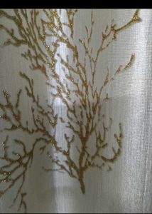 Elegant Cream Curtains with Coral Design