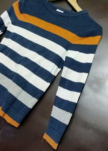 Navy Blue &amp; White Striped Winter T-shirt 3- 4 Year