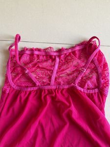 Lace Trim Mesh Cami Dress