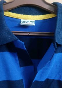 Men's Blue &amp; Black Striped Polo Shirt