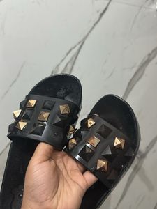 Studded Black Slide Sandals