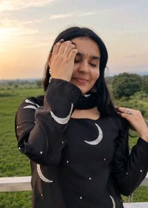Stylish Black Kurta Set with Moon Motifs