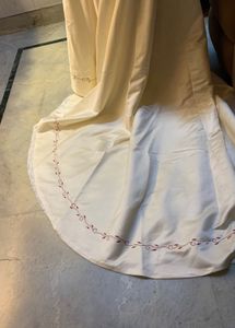 Elegant Cream Embroidered trail gown🎀🩷🦋