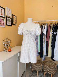 Gingham Puff Sleeve Mini Dress