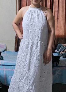 White Broderie Anglaise Halter Dress