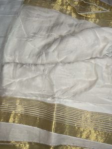 Elegant White Saree with Gold Border