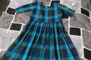 Blue Plaid Midi Dress