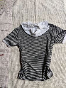 y2k Striped Hooded T-Shirt