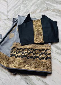Elegant Grey & Black Banarasi Style Saree