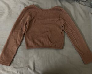 Brown Ribbed Long Sleeve Cropped Top