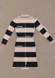 BLACK AND BEIGE STRIPED BODYCON MIDI DRESS