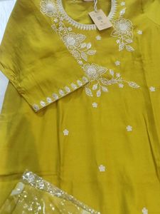 Yellow Embroidered Kurti Set