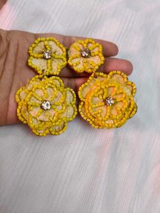 Yellow Flower handmade Pearl Earrings ❤️